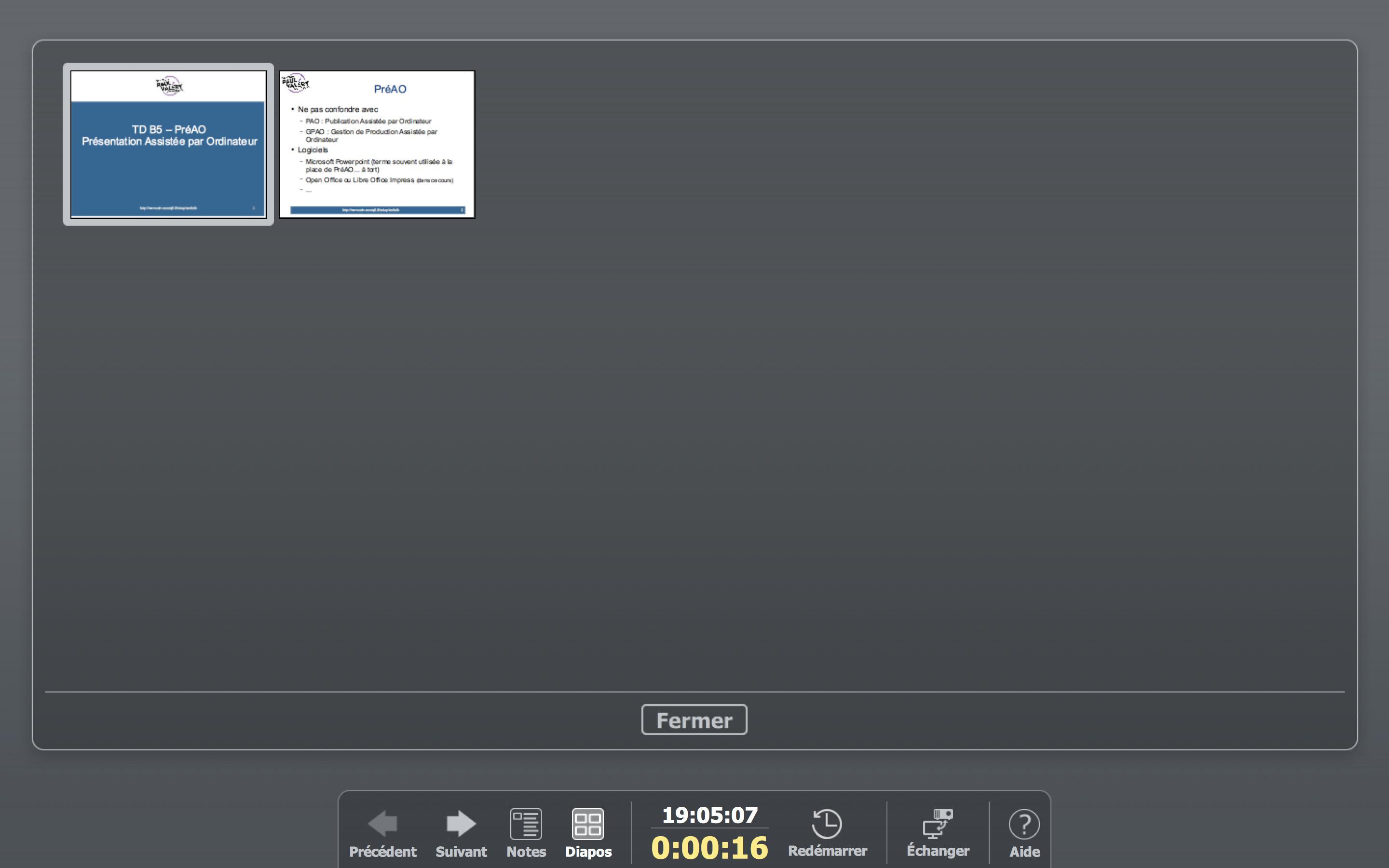 vue présentateur en mode diapo
